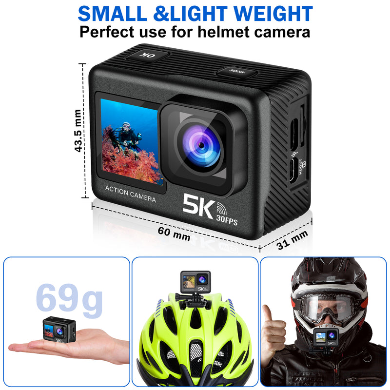 SU7 4K 60fps Action Camera with Dual Screen,Remote Control,Image Stabilization, Outdoor Sports Underwater Video Camera for Diving,Skiing,Motorcycle and Bike Helmet Camera(Only Ship To US))