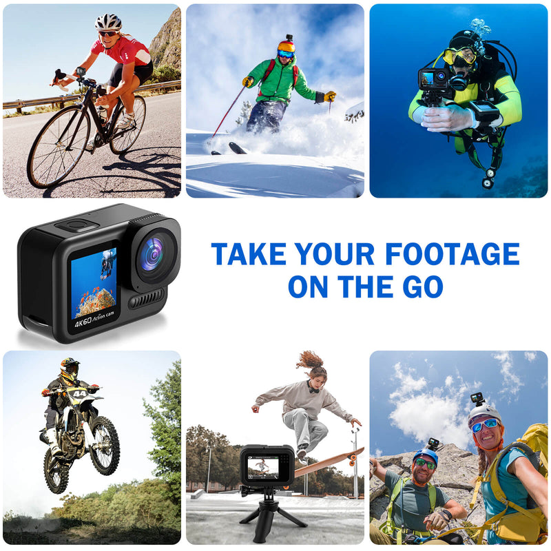 SU8 4K 60fps Underwater 66ft Waterproof Action Camera with Image Stabilization,Timelapse Record, Prerecord,8X Zoom,170° Wide Angle, Two Screen,Sports Video Camera with WiFi (Only Ship to the US))